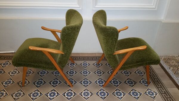 Paire de fauteuils WING Zig Zag cocktail vintage année 50 60
