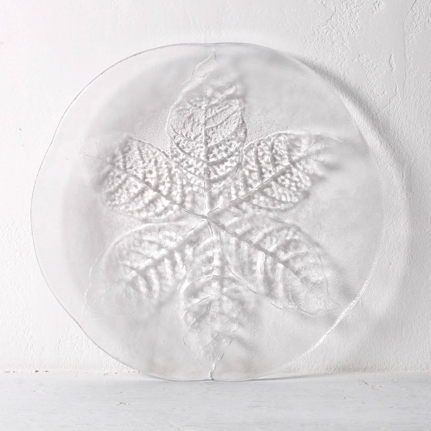 Set of 3 Vintage Kosta Boda Glass Plates / Scandinavian Leaf Design / 1975