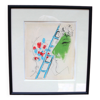 Lithographie encadrée (L'échelle, 1957) par Marc Chagall