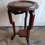 Guéridon ancien en bois massif avec plateau en marbre