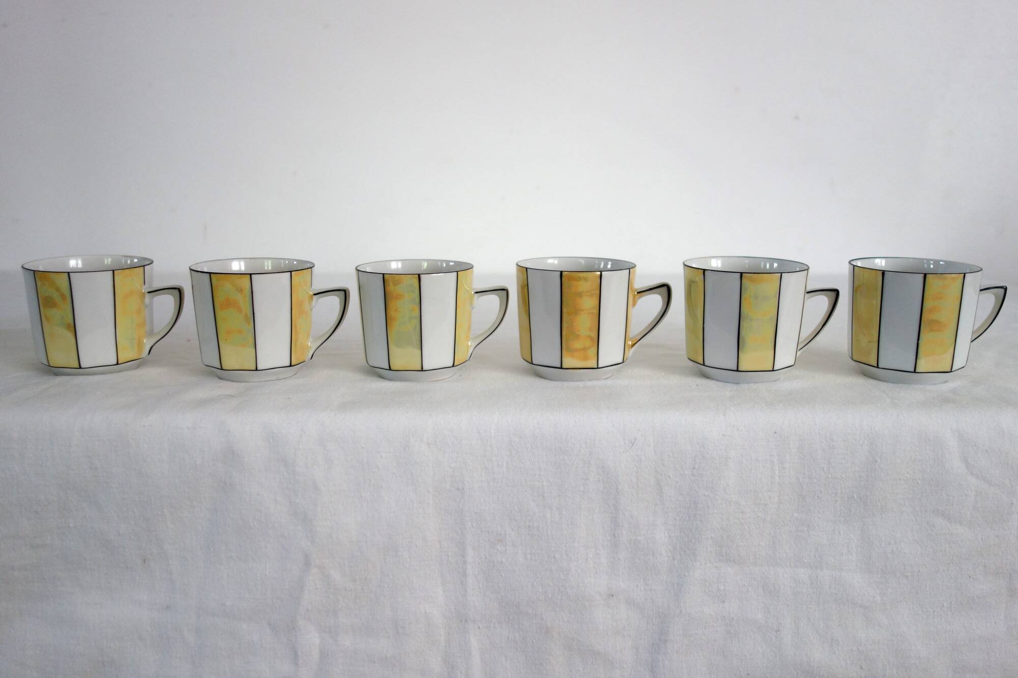6 60s striped iridescent porcelain coffee cups