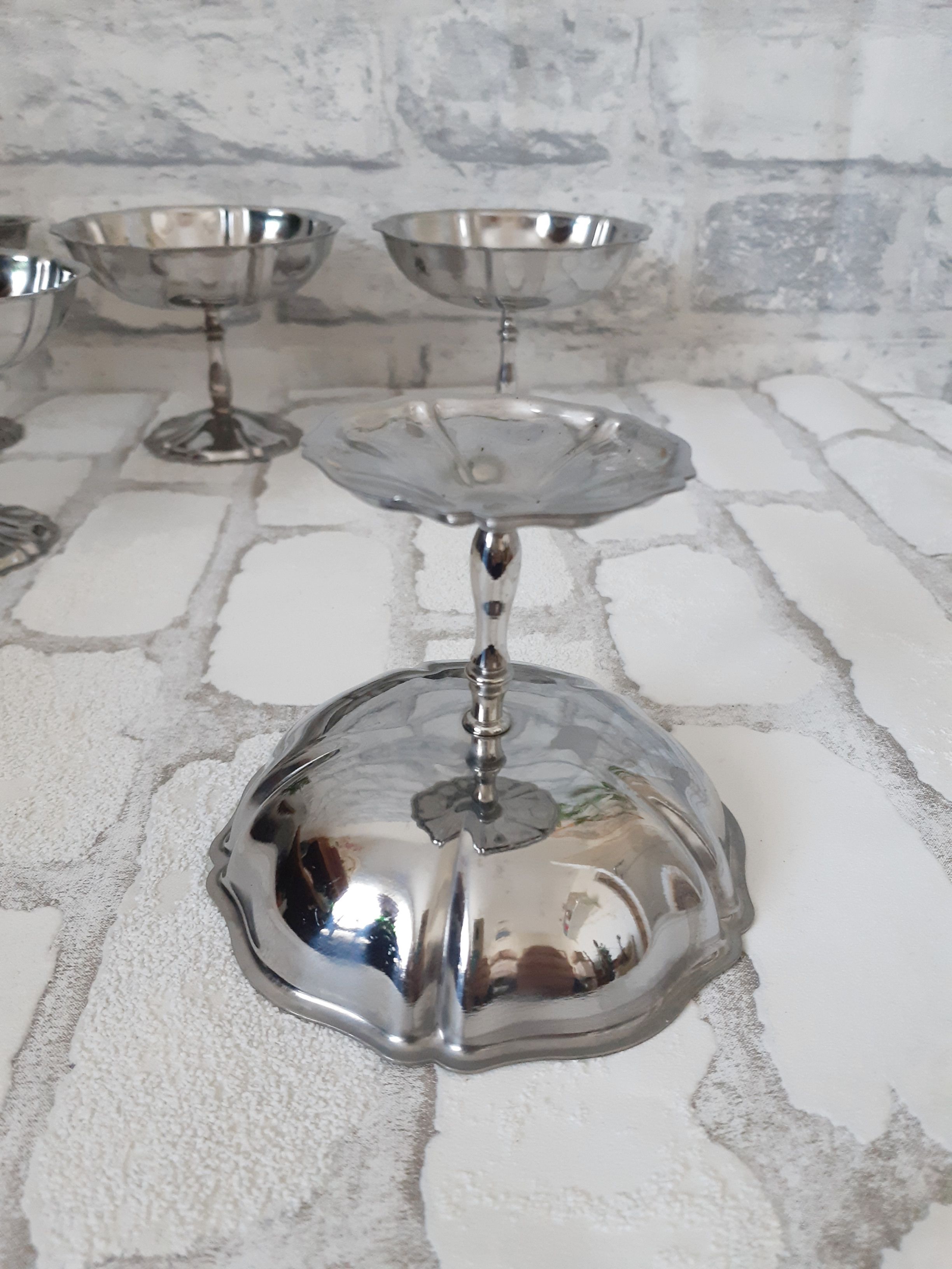Ice cream cups or vintage sorbet, stainless steel, 70s