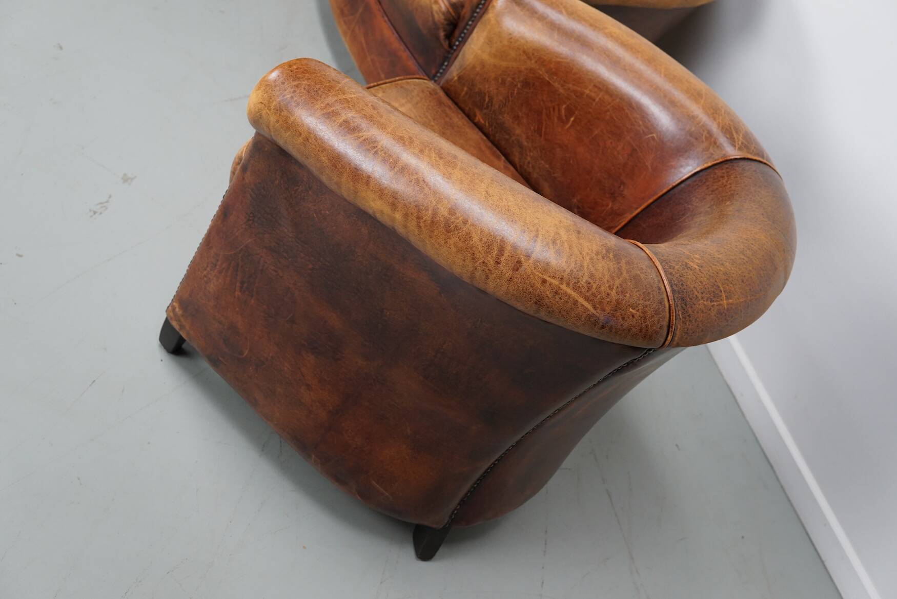 Fauteuils club vintage hollandais en cuir cognac, lot de trois