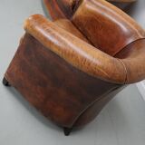 Vintage Dutch Cognac Leather Club Chairs, Set of Three