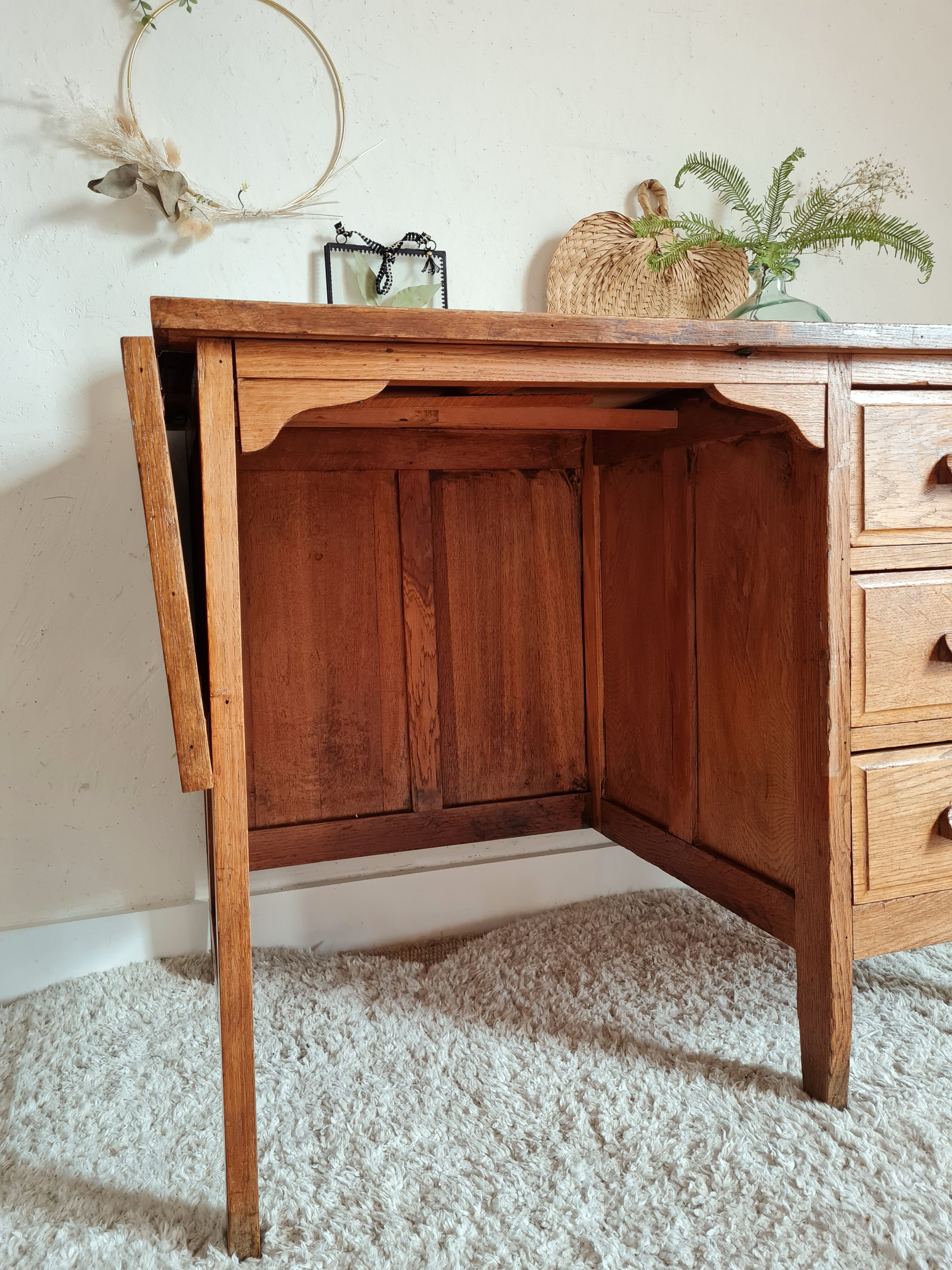 Bureau en bois années 50 avec rallonge intégrée