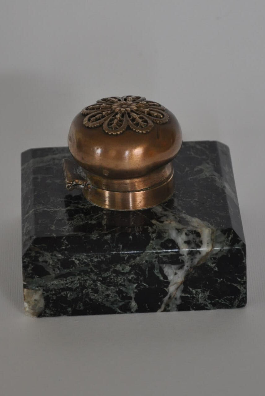 Encrier ancien marbre et bronze