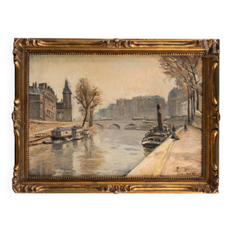 Painting of Paris on the banks of the Seine by Iwoa Haguinoya around 1920