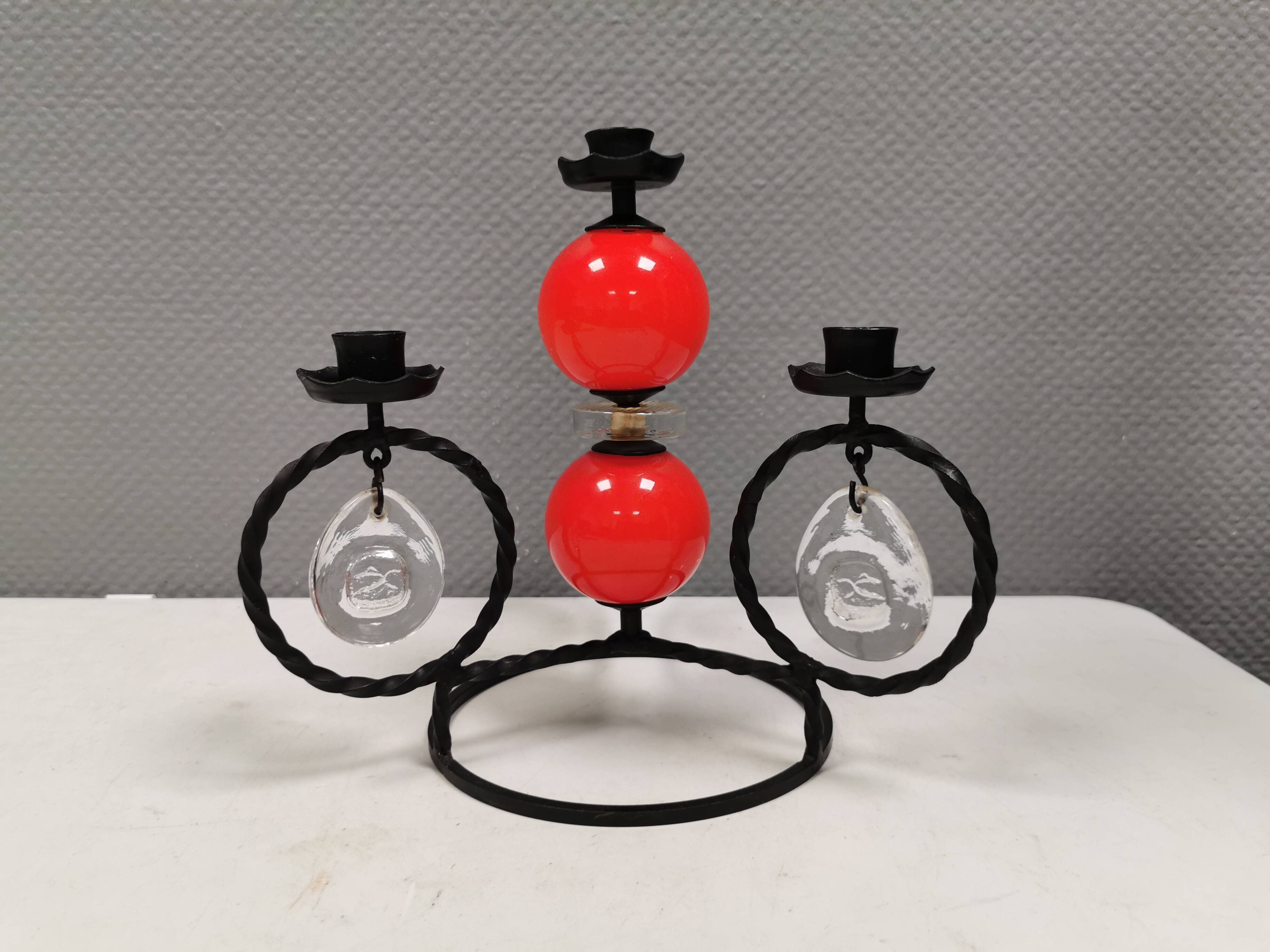 Wrought iron candle holder for 4 candles. by Erik Höglund in the 1960s