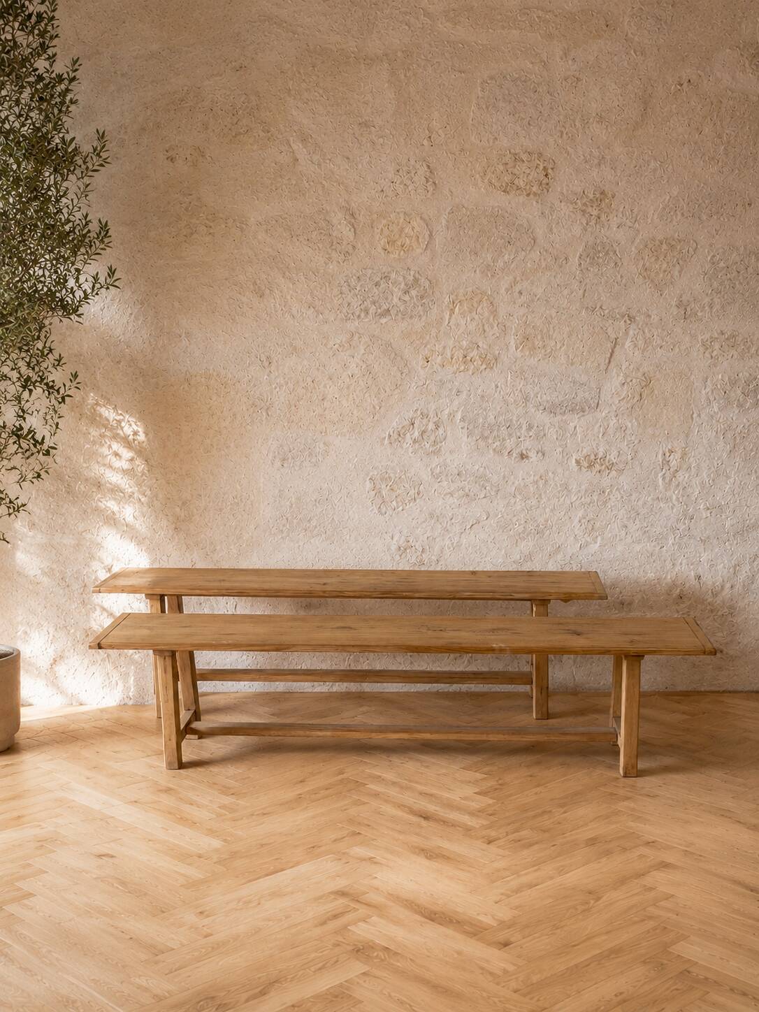 Paire de bancs en chêne – esprit ferme authentique ou