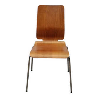 Scandinavian chair design foot in metal and thermoformed wood vintage 1970