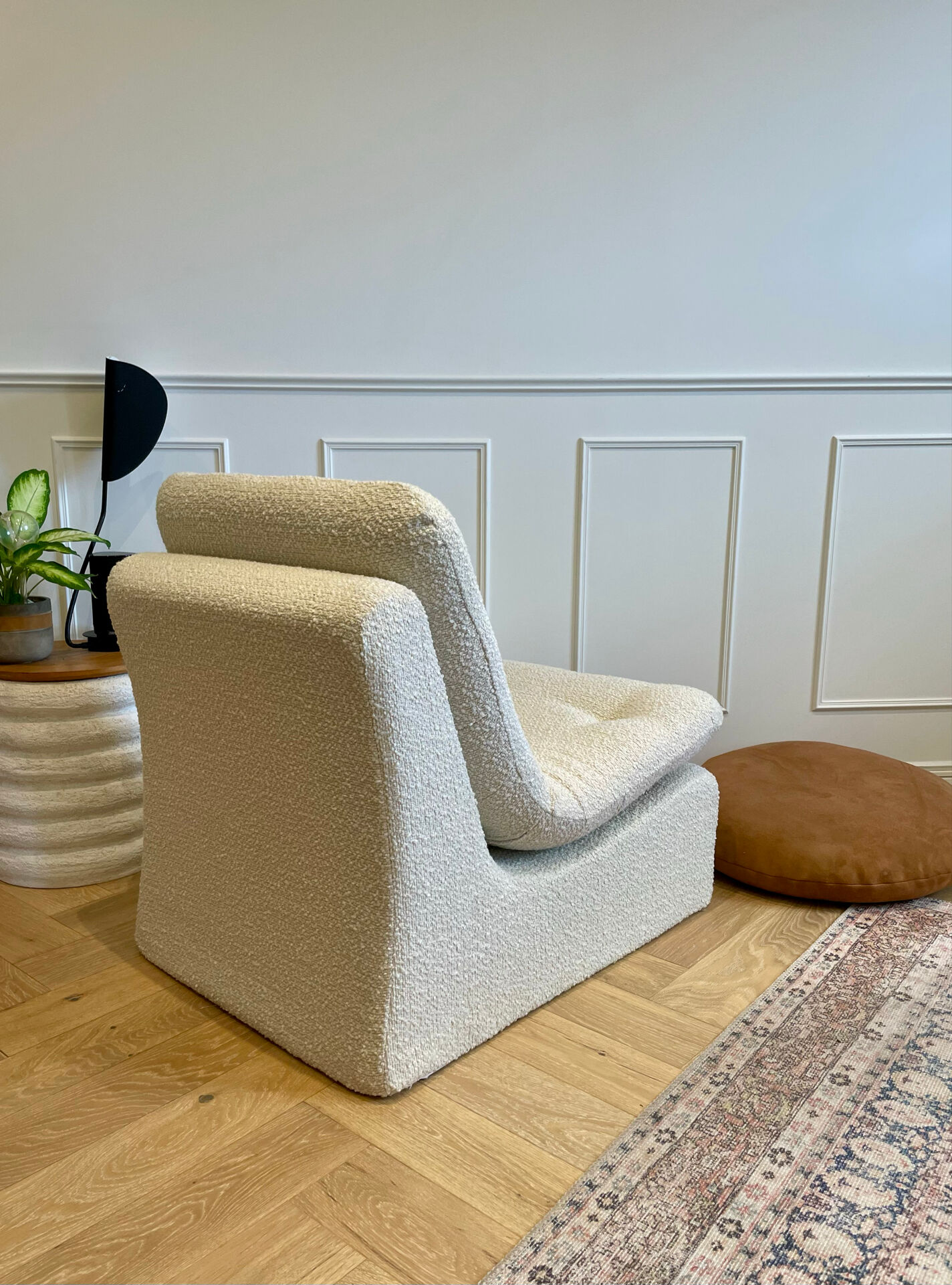 Vintage armchair - cream boucle fabric - 1970s