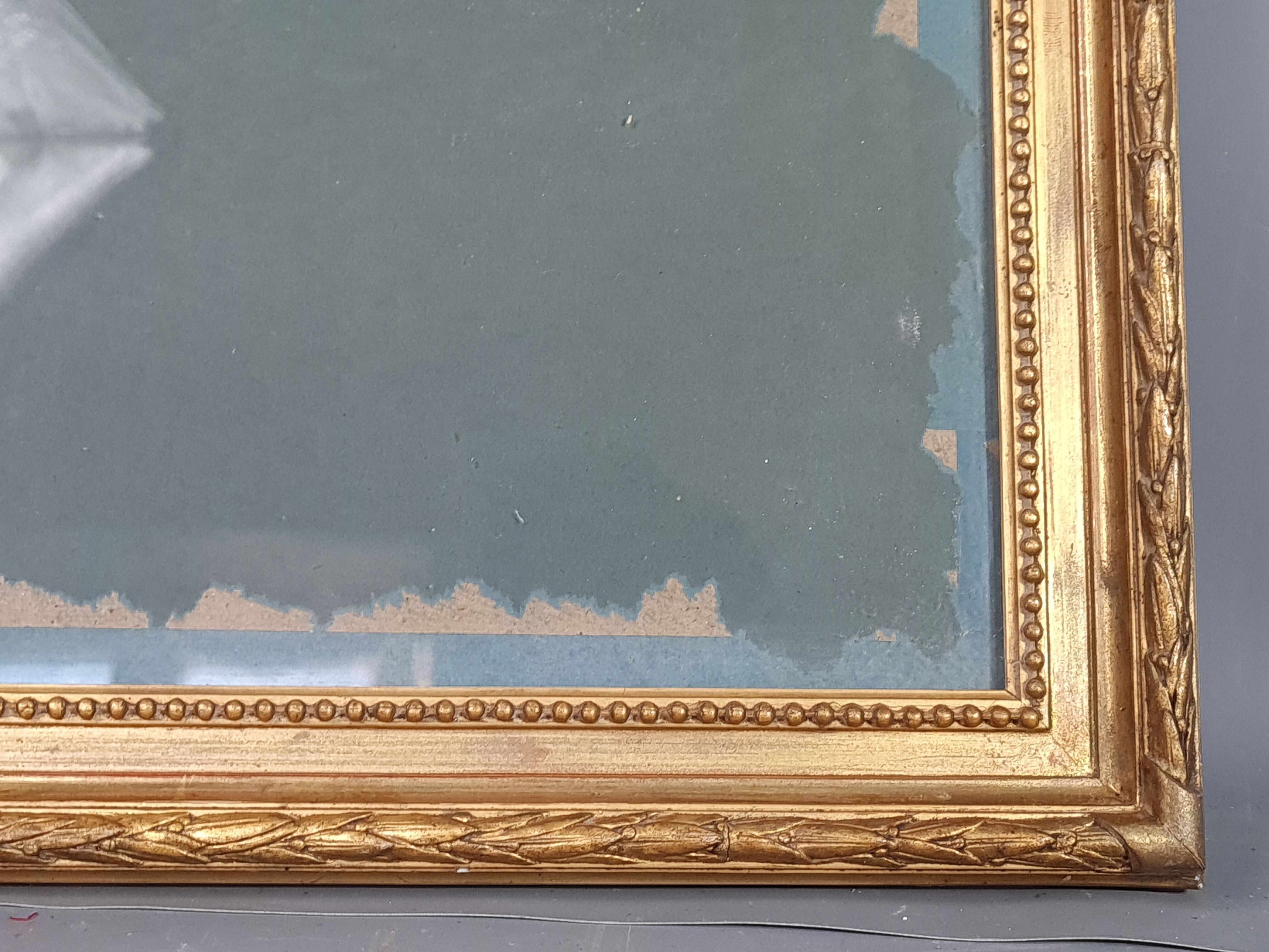 Old frame with keys, gilded stucco wood, pearl frieze 46x38 cm, foliage 40.3x32.1 cm + SB glass