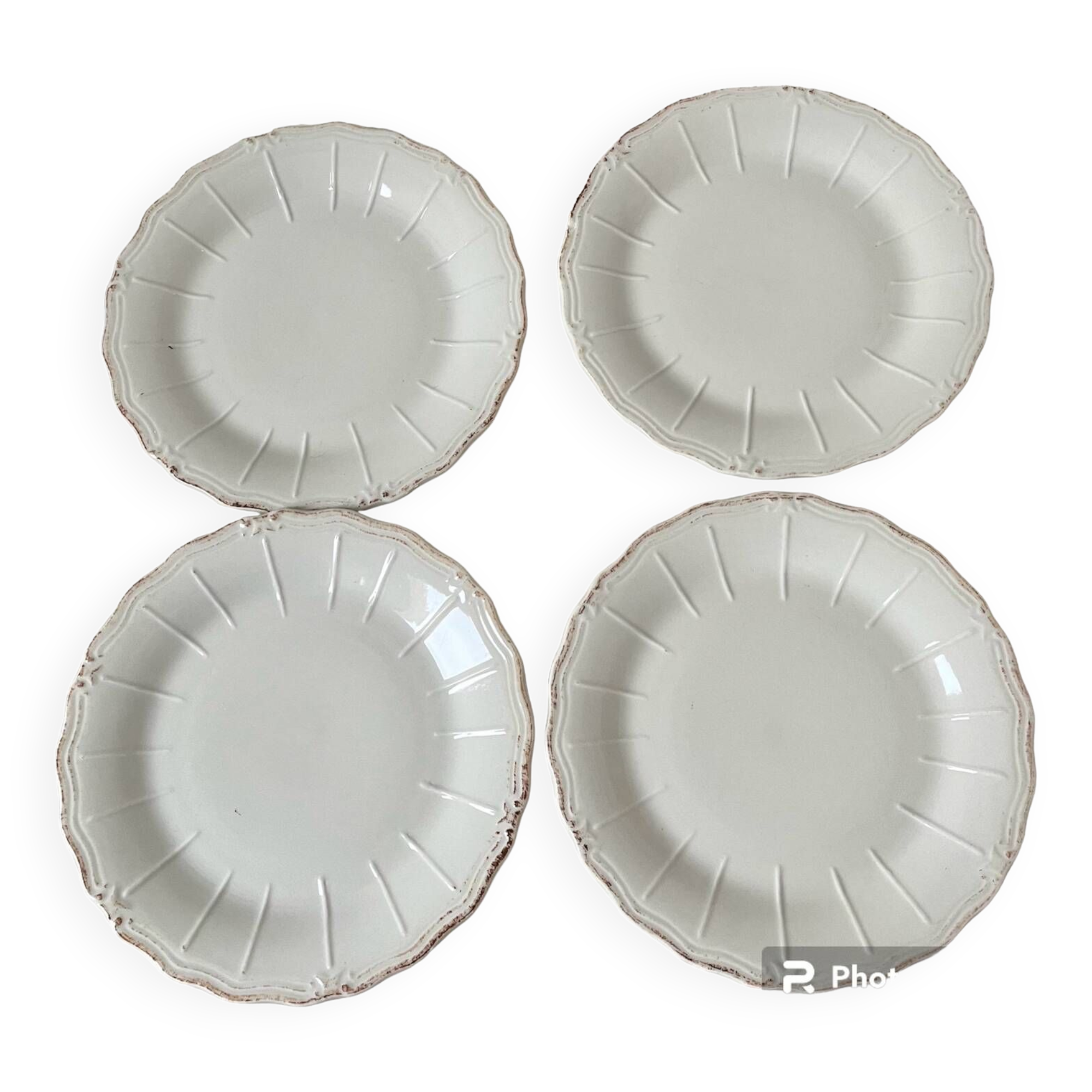 Set of 4 white porcelain dessert plates
