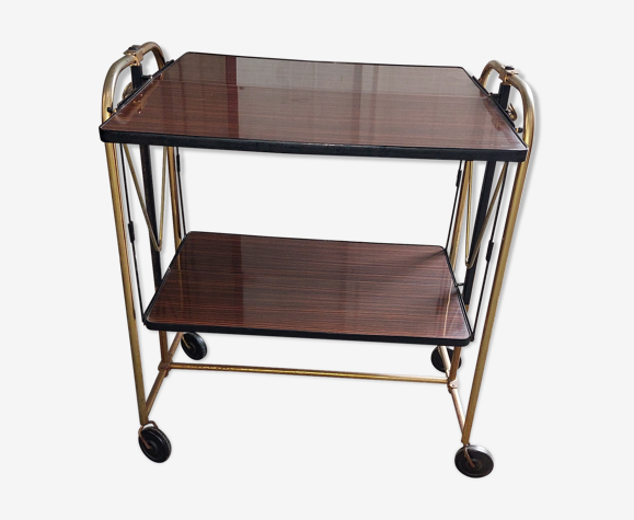 Chariot pliant bois laminé et chrome vintage