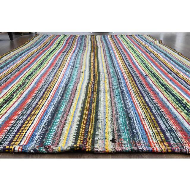 1970s Vintage Turkish Oushak Handmade Wool & Cotton Blue Rug 184x347