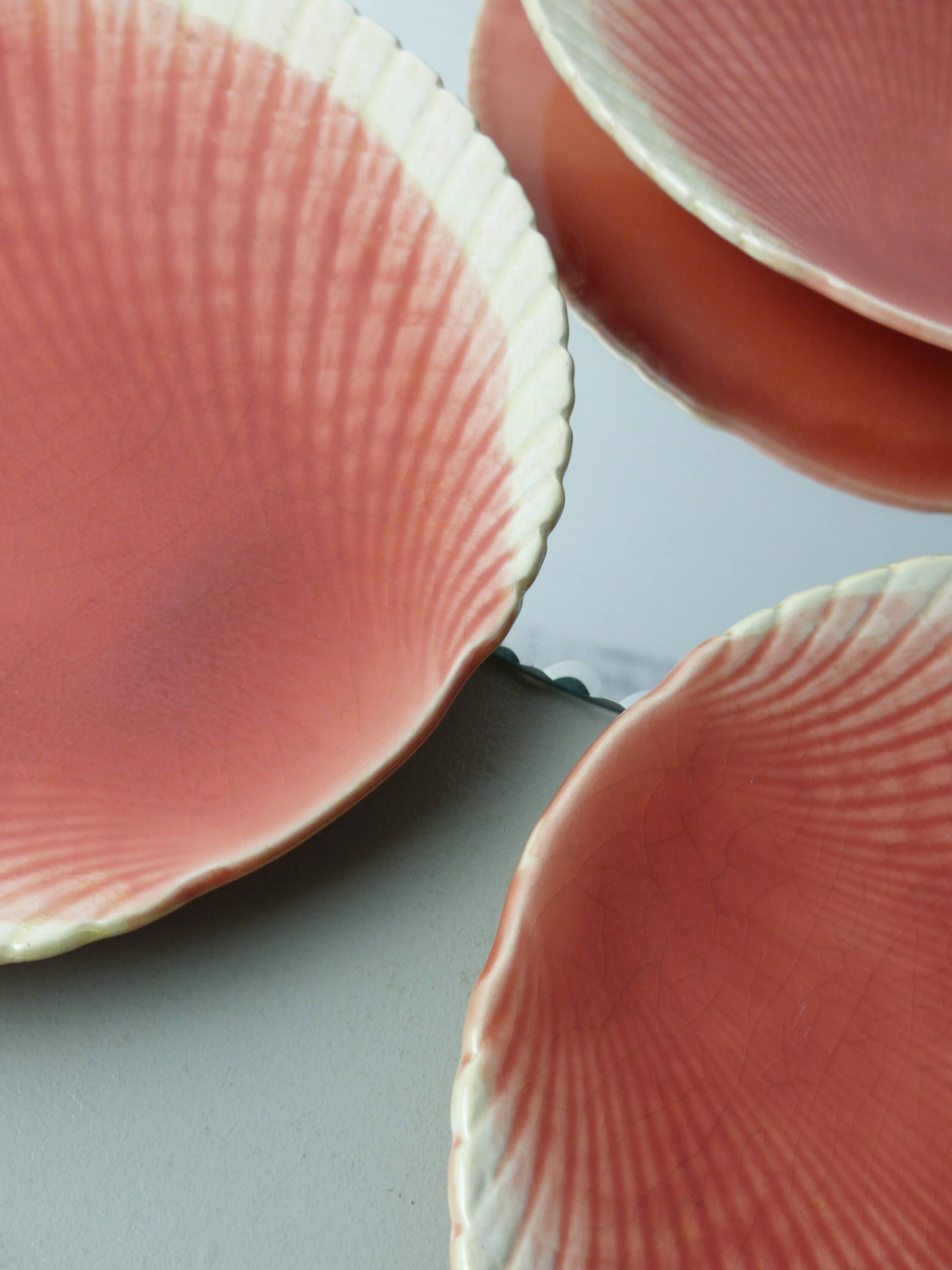 Set of 6 Sarreguemines barbotine shell plates