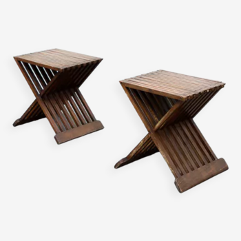 Pair of vintage wooden stools - Italy circa 1950