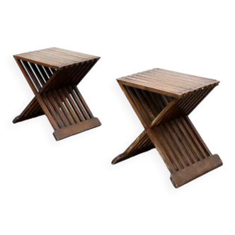 Pair of vintage wooden stools - Italy circa 1950