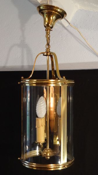 Lustre metal doré 3 lumières avec chasse en verre