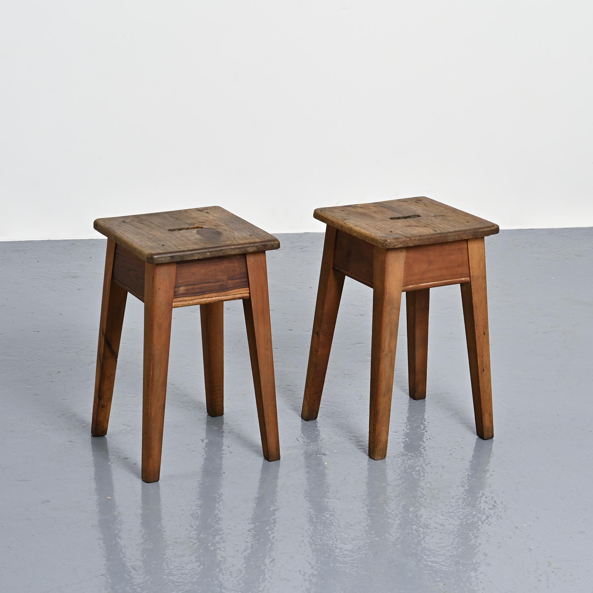 Pair of pine stools, Courchevel, France, circa 1960