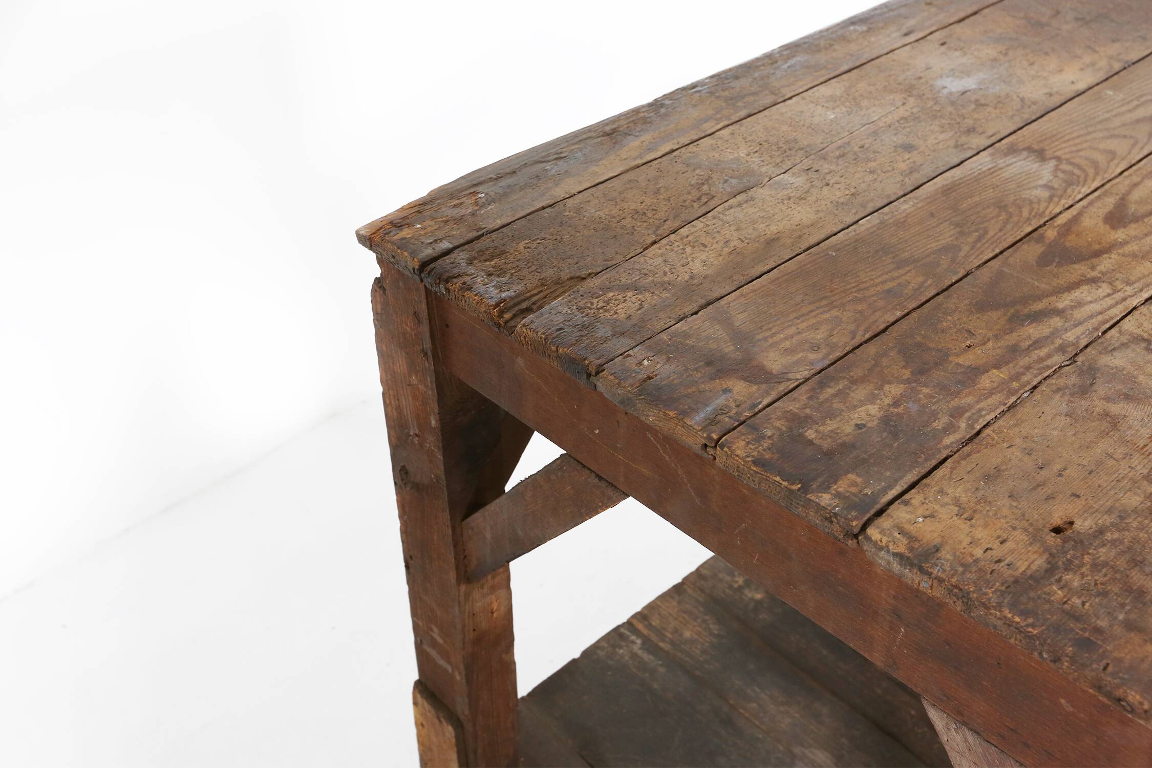 Console industrielle française en bois massif, années 1920