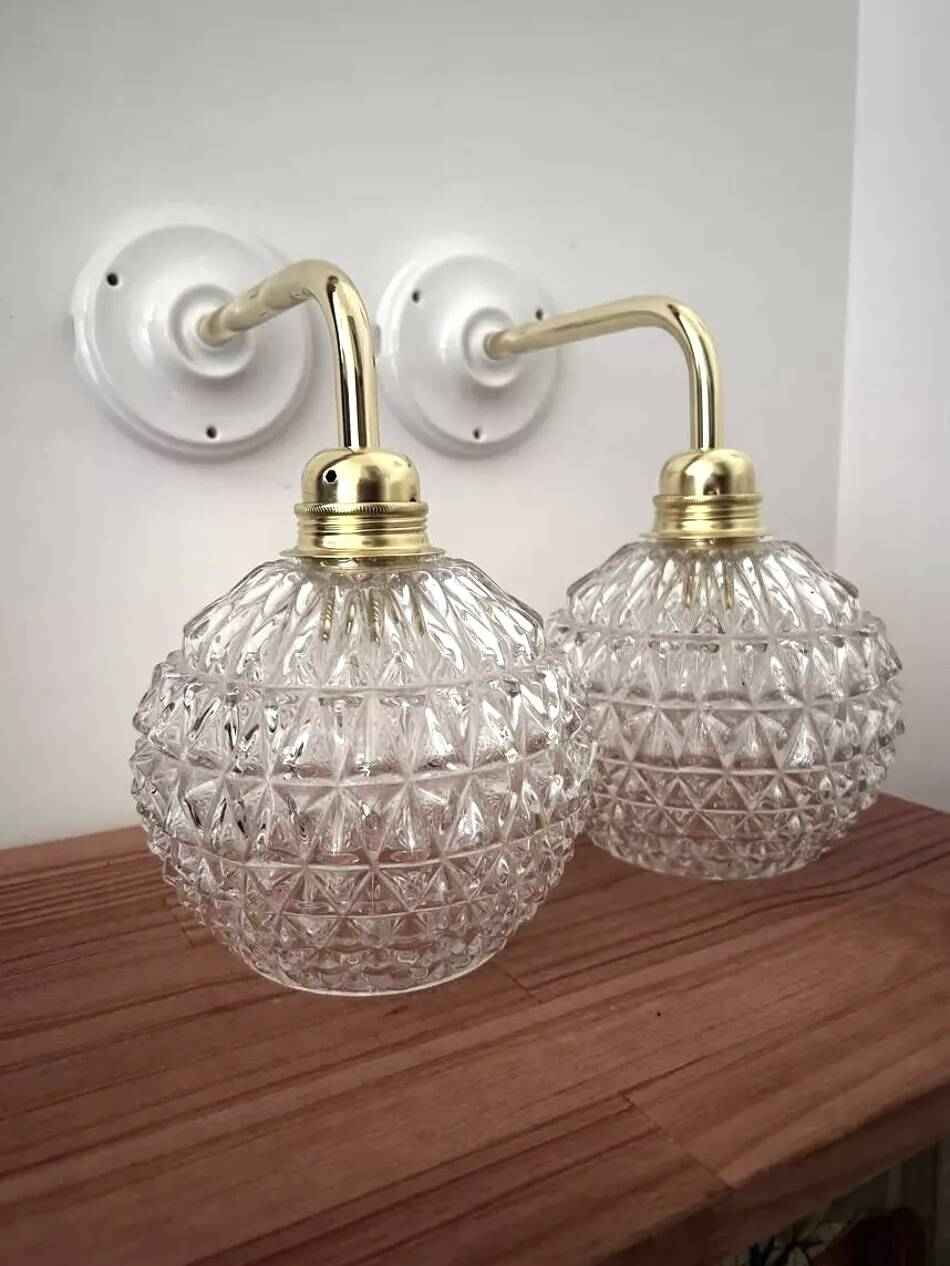 Pair of vintage wall lights in cut glass