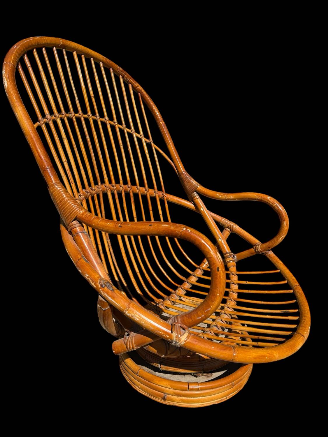 70s rattan and bamboo swivel chair