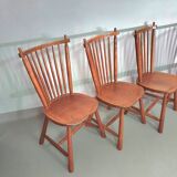 Set of 6 De Ster Geldermalsen spindle back dining chairs in solid oak, 1960