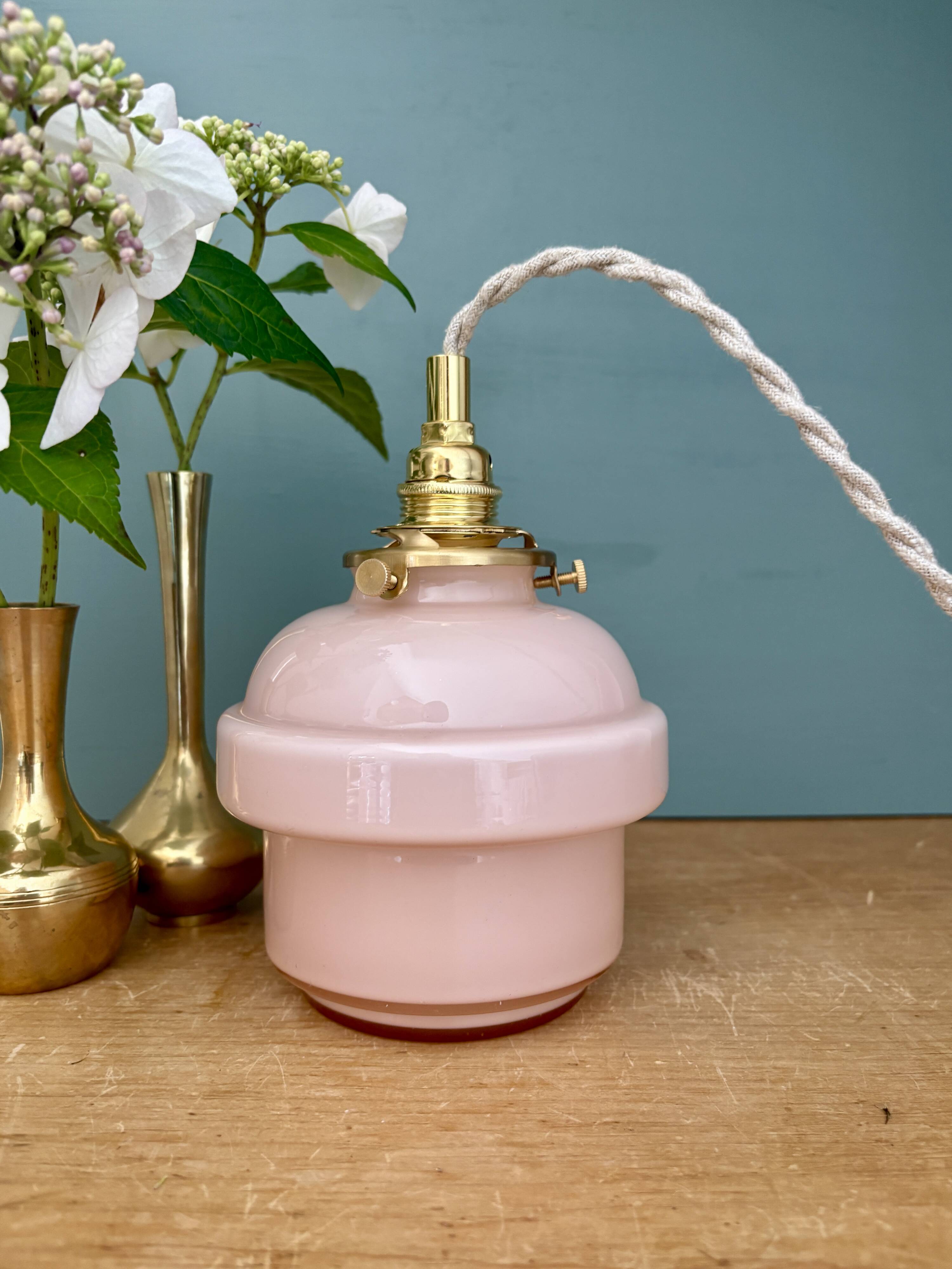 Vintage pink opaline globe pendant light