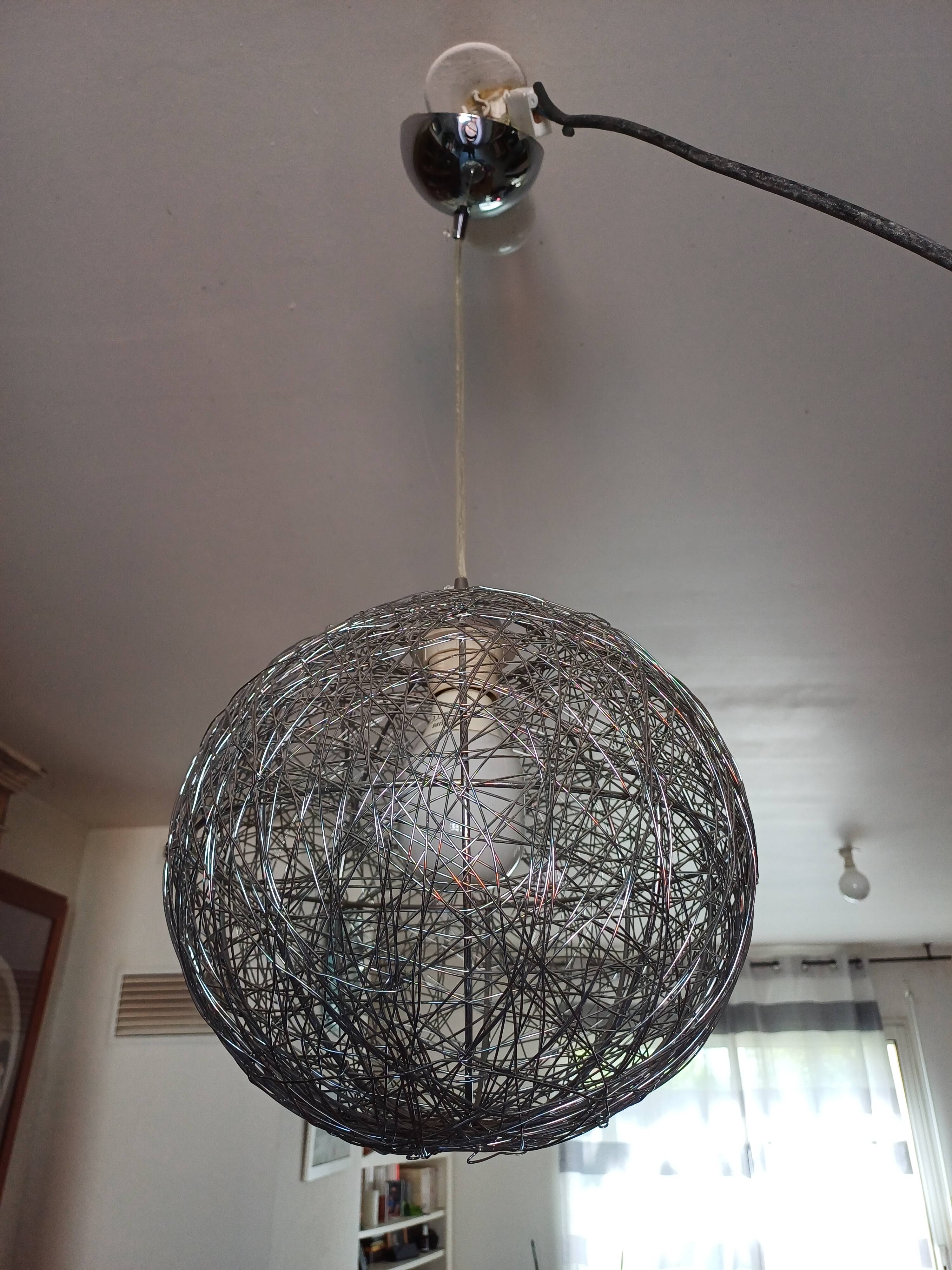 Vintage Twisted Silver Metal Pendant Light