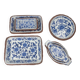 Set of 6 ceramic presentation plates in white and blue, floral pattern with woven wicker frame, 1970s/80s.