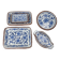 Set of 6 ceramic presentation plates in white and blue, floral pattern with woven wicker frame, 1970s/80s.