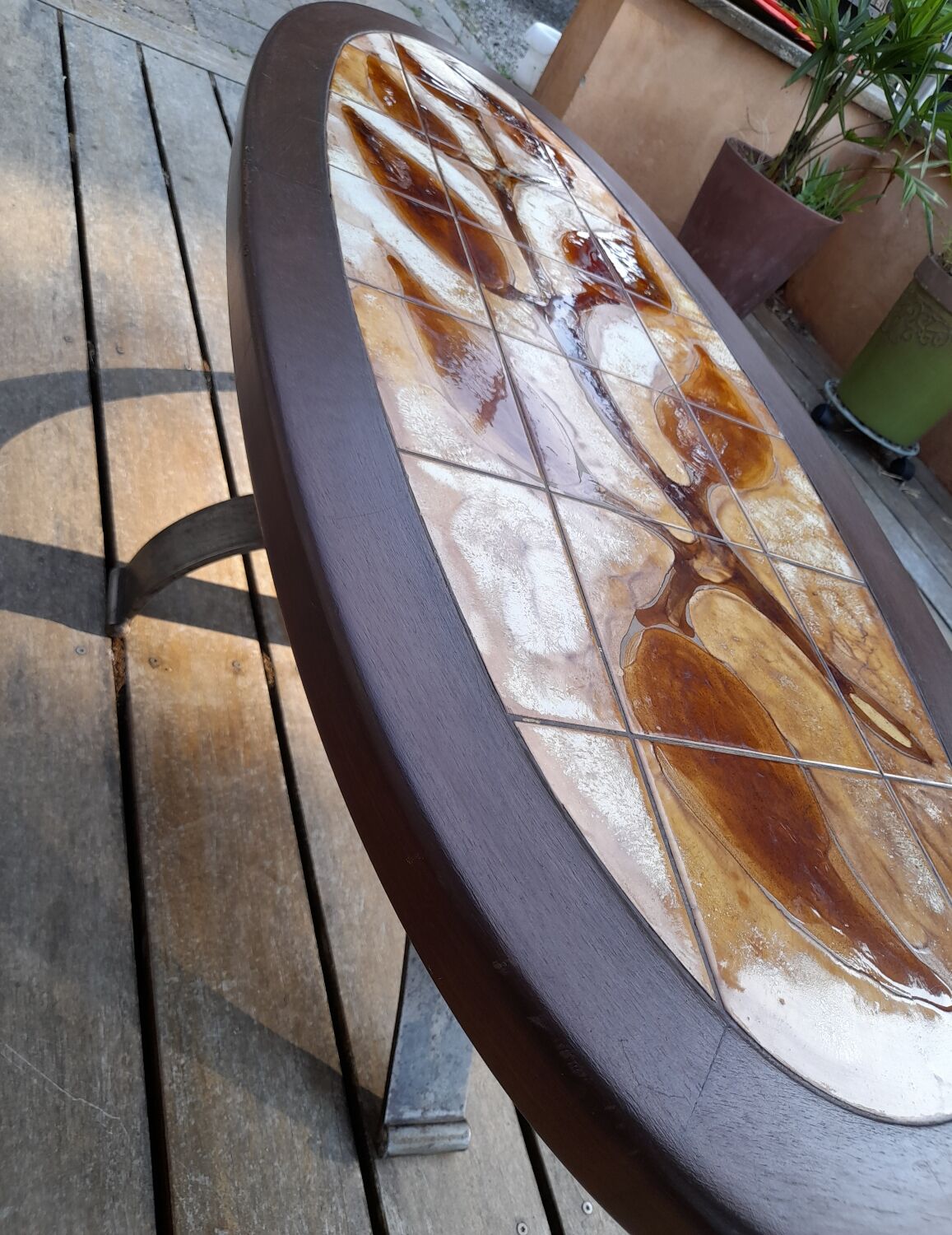 Wood ceramic and metal coffee table by Dan Vallauris 1960
