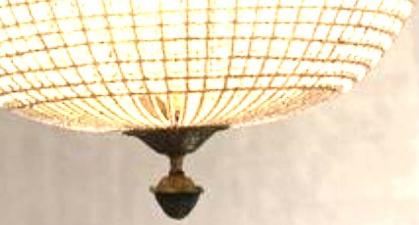 Crystal and bronze chandelier, spherical crystal suspension