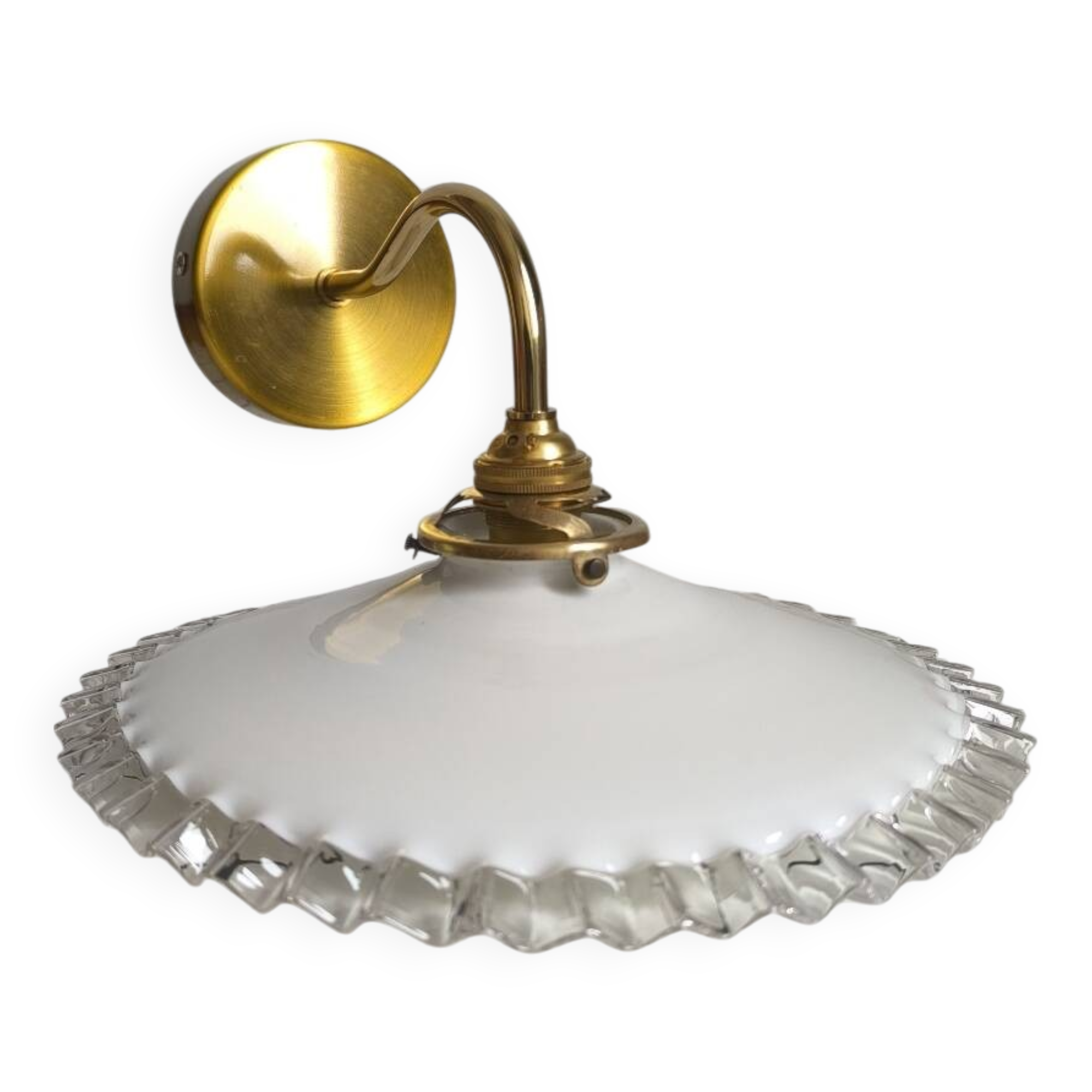 Opaline glass and brass wall light