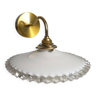 Opaline glass and brass wall light