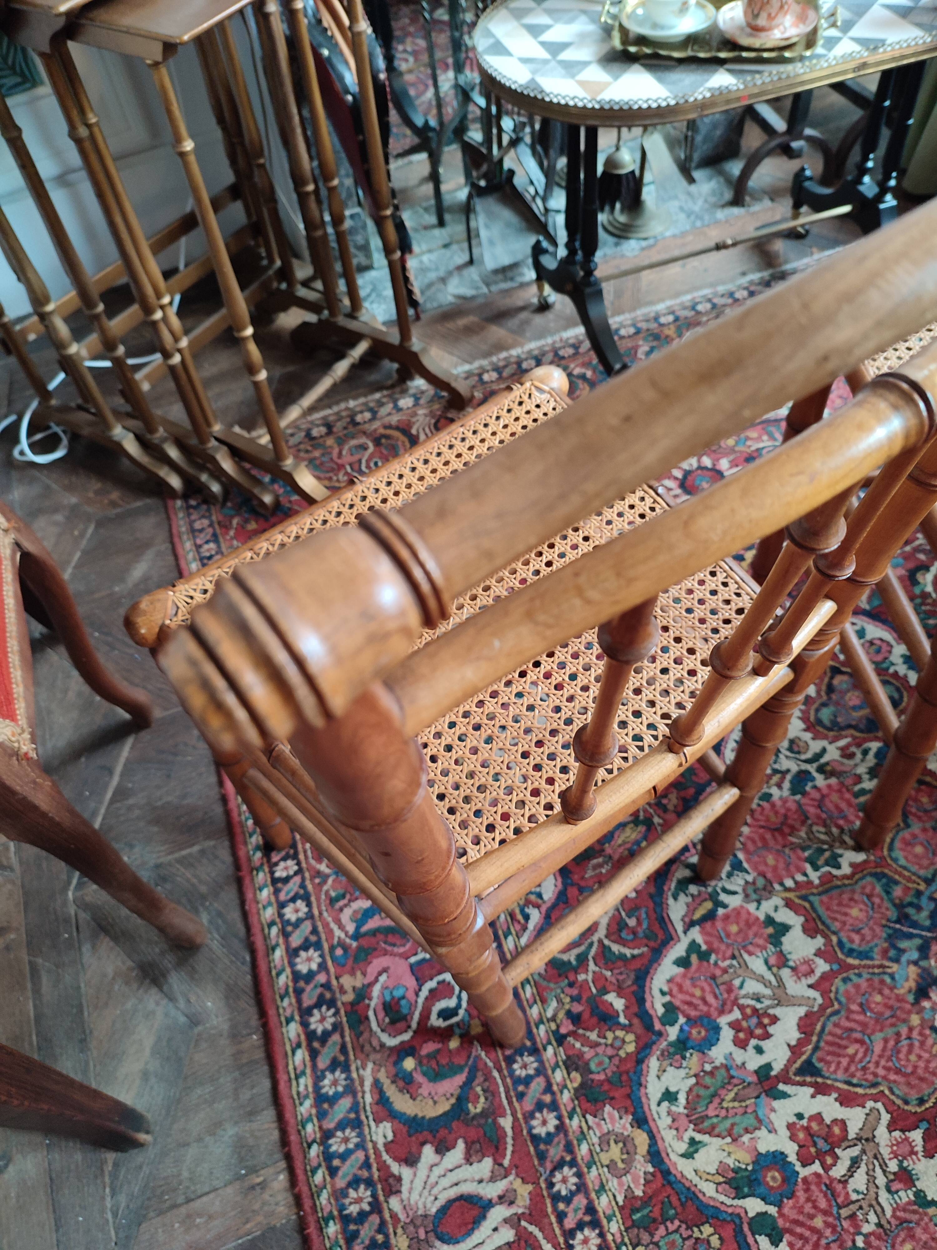 Pair of bamboo-style wooden canned chairs