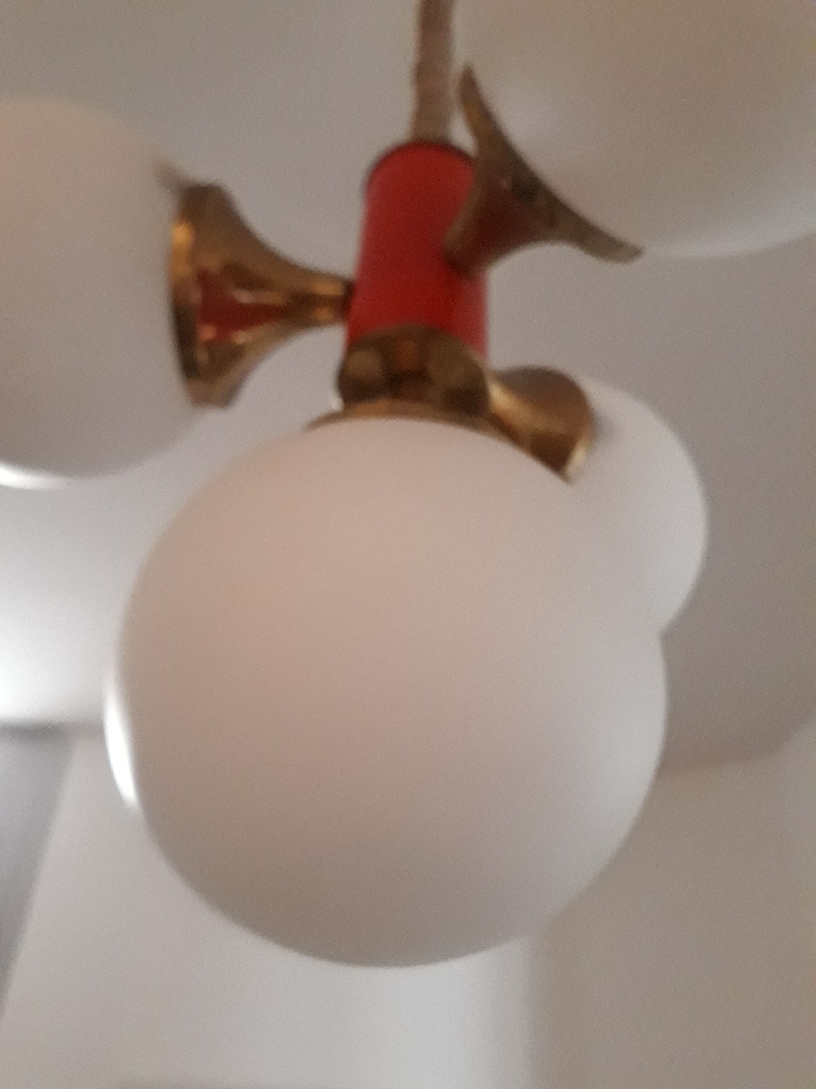 Chandelier 4 lights brass painted metal and opaline circa 1960