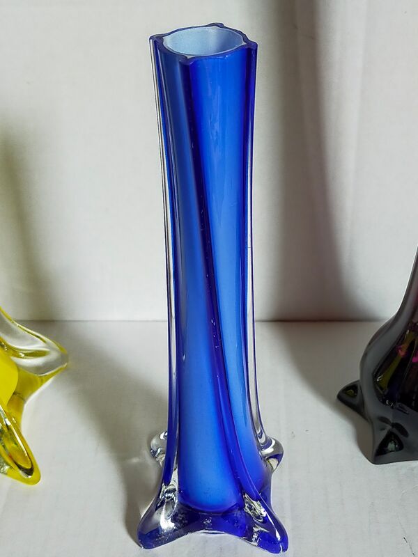 Trio de soliflores en verre étiré anciens