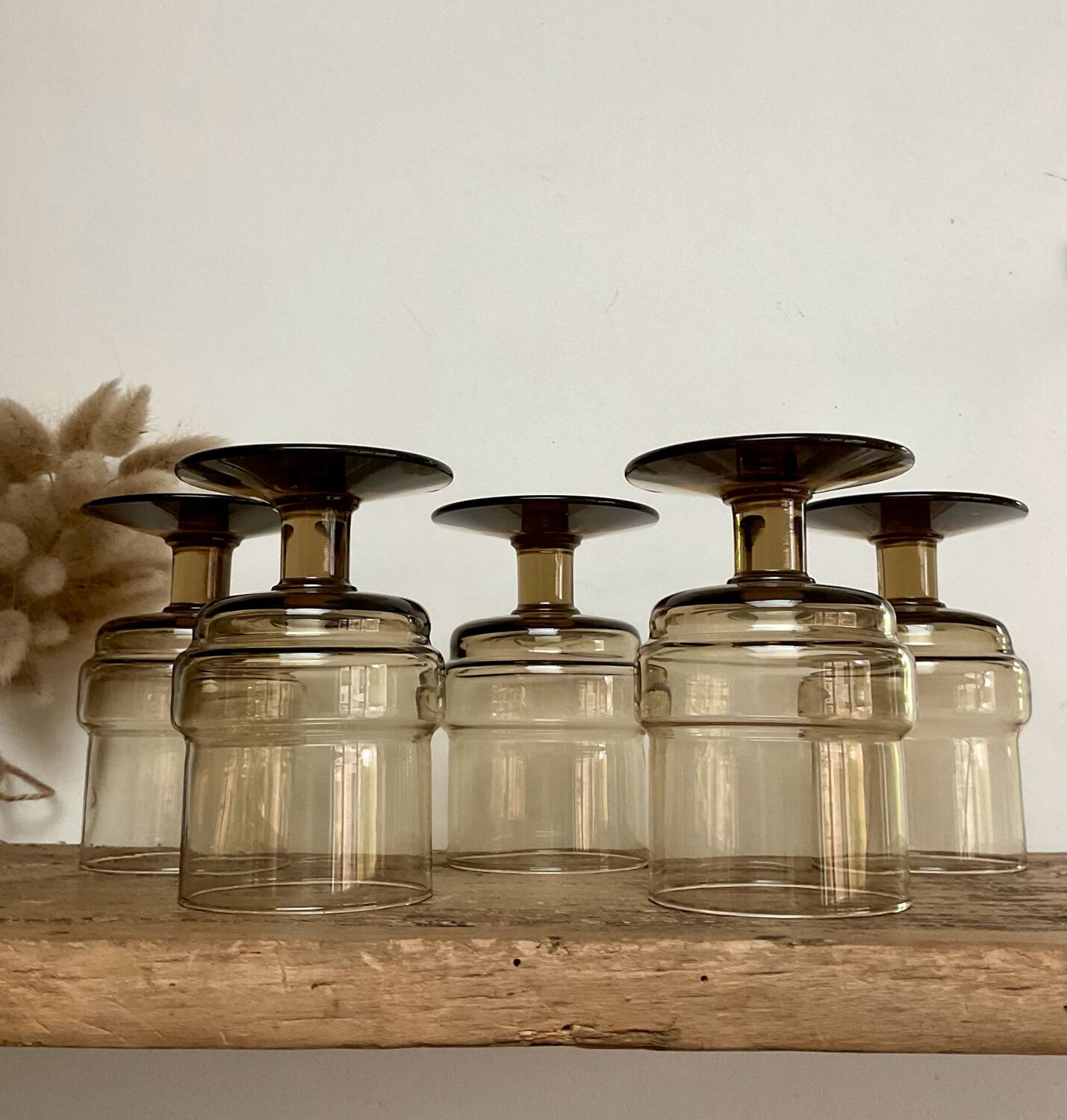 5 vintage glasses in smoked glass