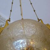 Doria Leuchten frosted glass and brass pendant light, 1970s