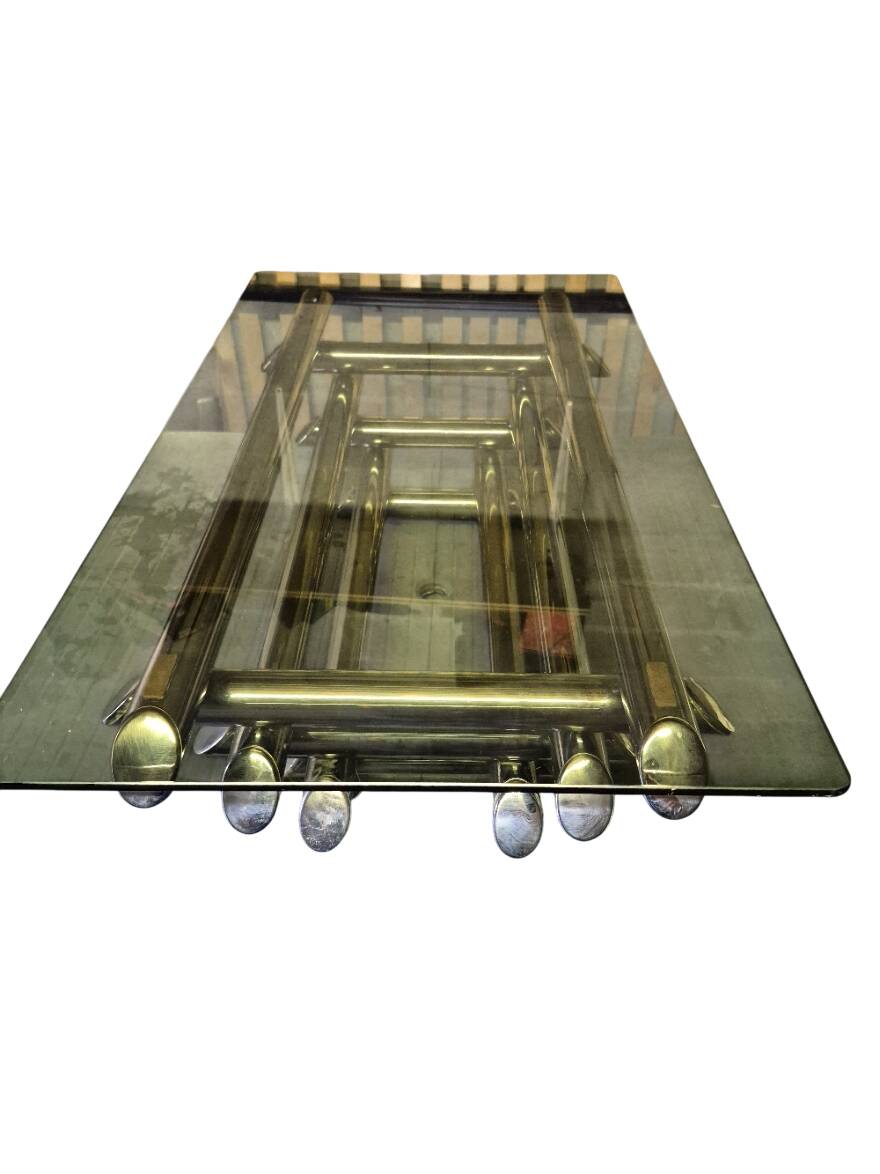 Willy Rizzo table 1970 chrome metal and glass