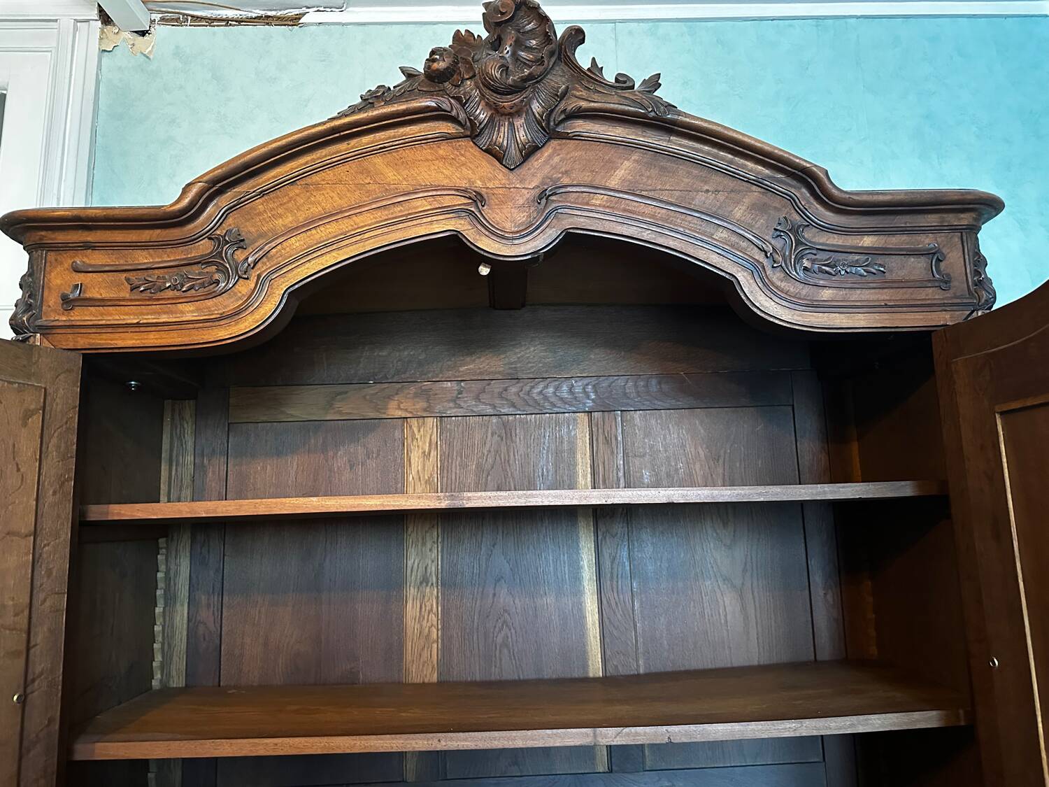 Carved walnut wardrobe – late 19th century Louis XV style