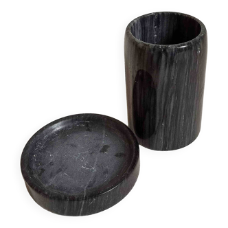 2-piece black marble desk set from the 1970s