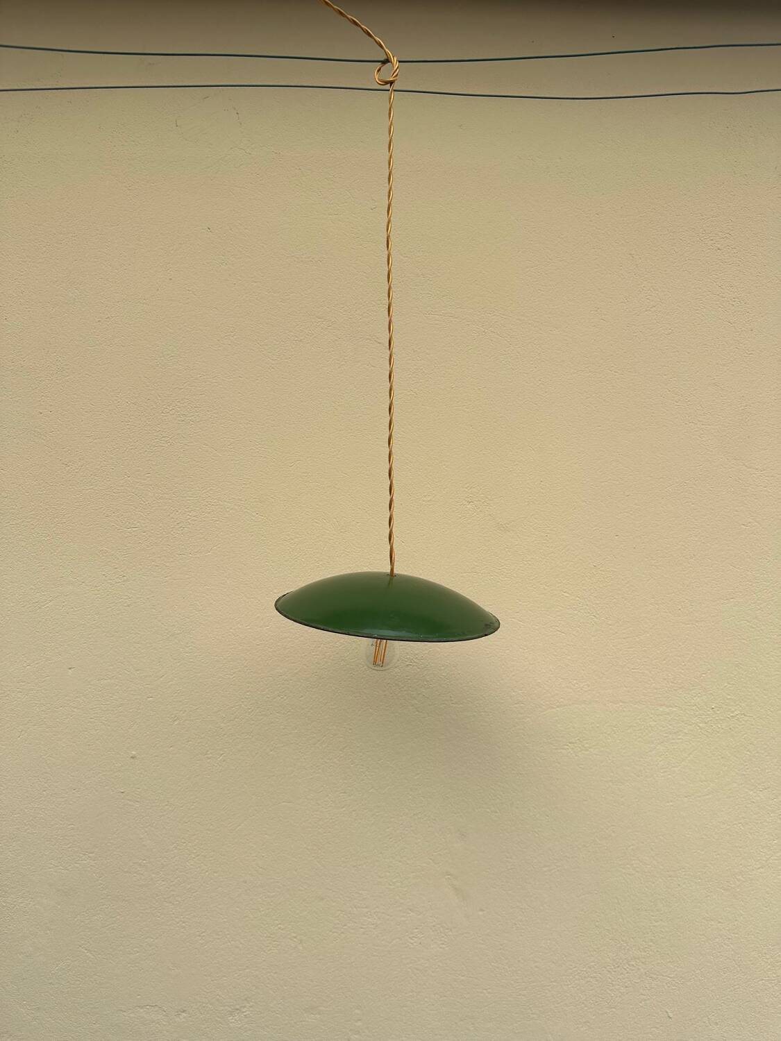 Vintage industrial pendant light farmhouse style old loft green and white lampshade
