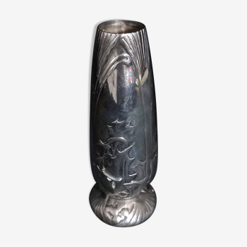 Petit Vase Art Nouveau Argente avec Décor de Houx par Orfèvrerie Gallia (Christofle)