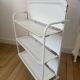 Vintage folding dessert trolley on wheels, 3 white shelves