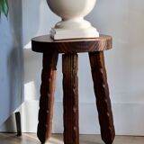 Vintage rustic solid wood tripod stool