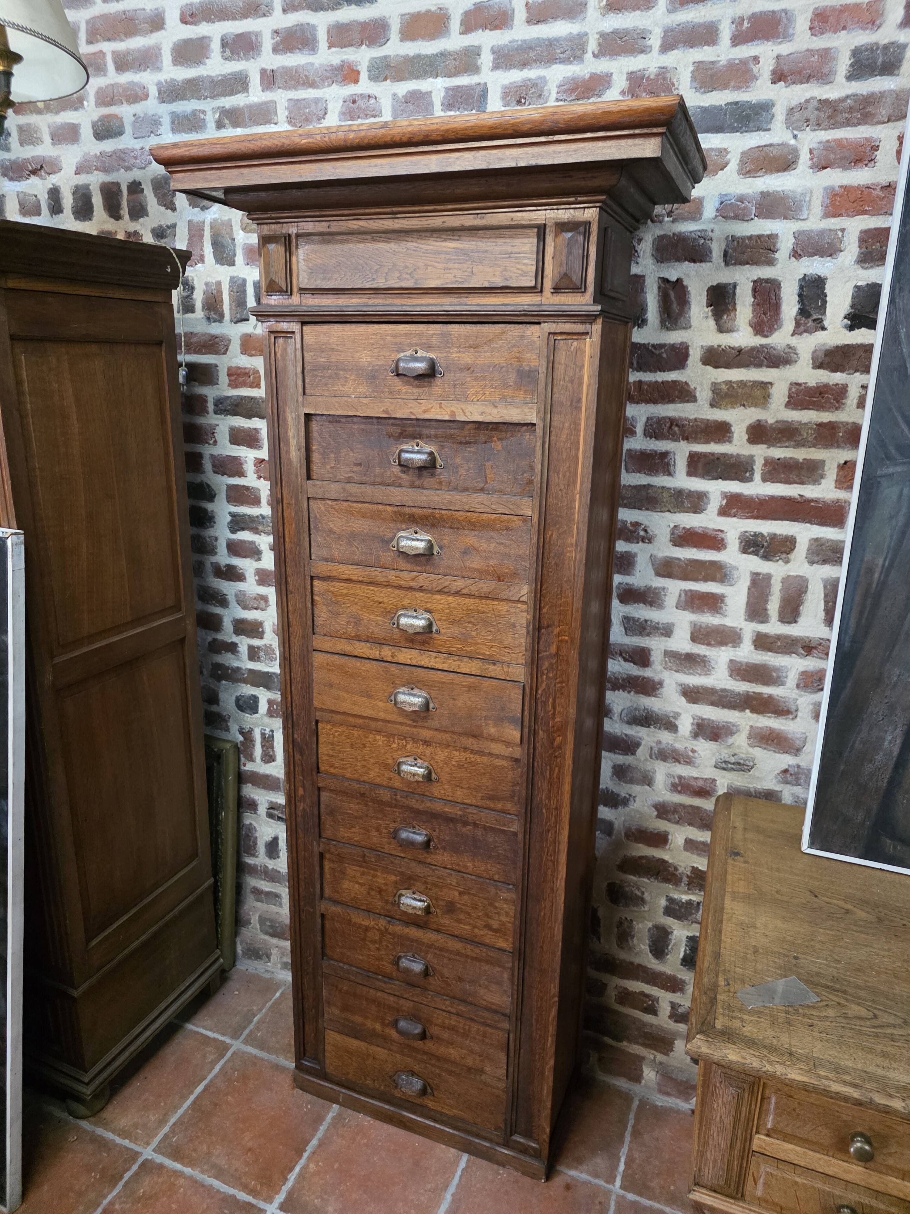 11-drawer solid oak craft cabinet