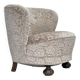 1970s, Danish curved armchair, original light green/gray furniture velour.